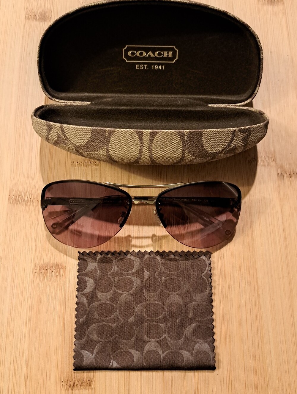 🌞😎COACH Jasmine Aviator Sunglasses In Pink Crystal Gold W/ Case And Dust Cloth